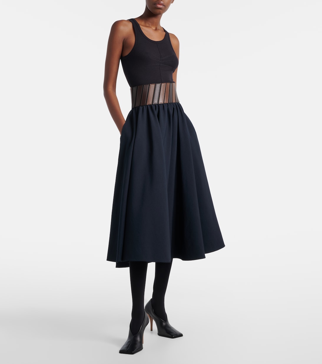 Falda midi de lana con piel  | Alaïa