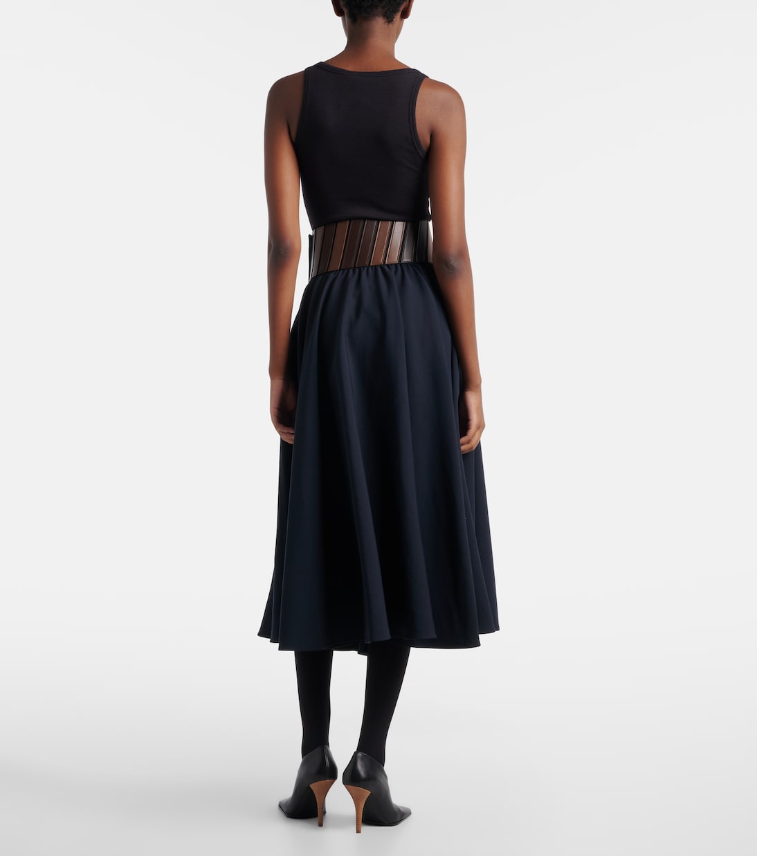 Falda midi de lana con piel  | Alaïa