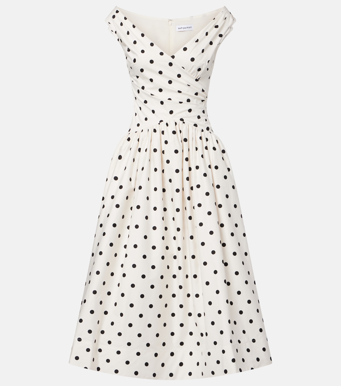Polka-dot off-shoulder cotton midi dress | Self-Portrait