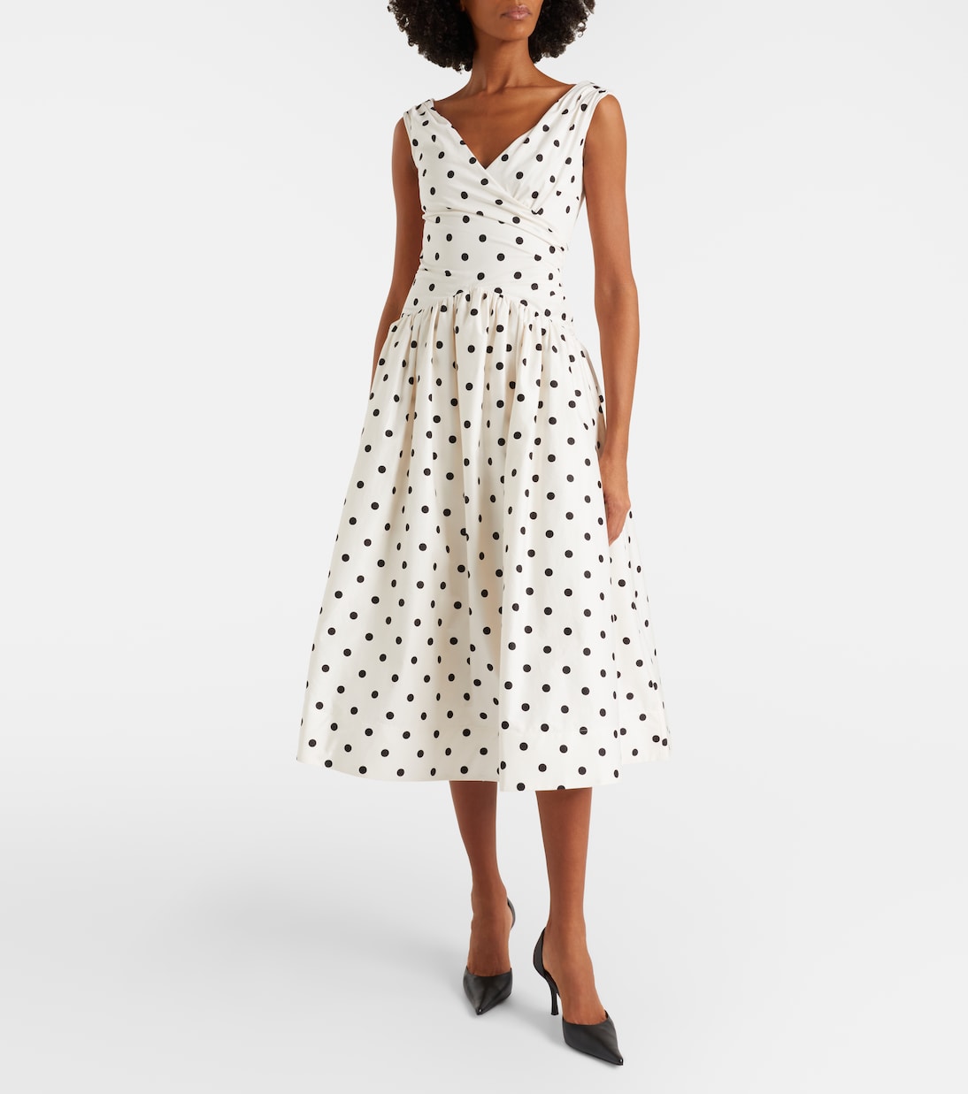 Polka-dot off-shoulder cotton midi dress | Self-Portrait
