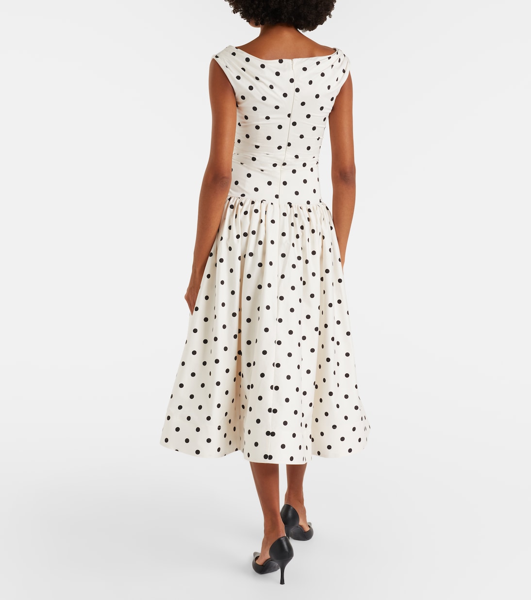 Polka-dot off-shoulder cotton midi dress | Self-Portrait