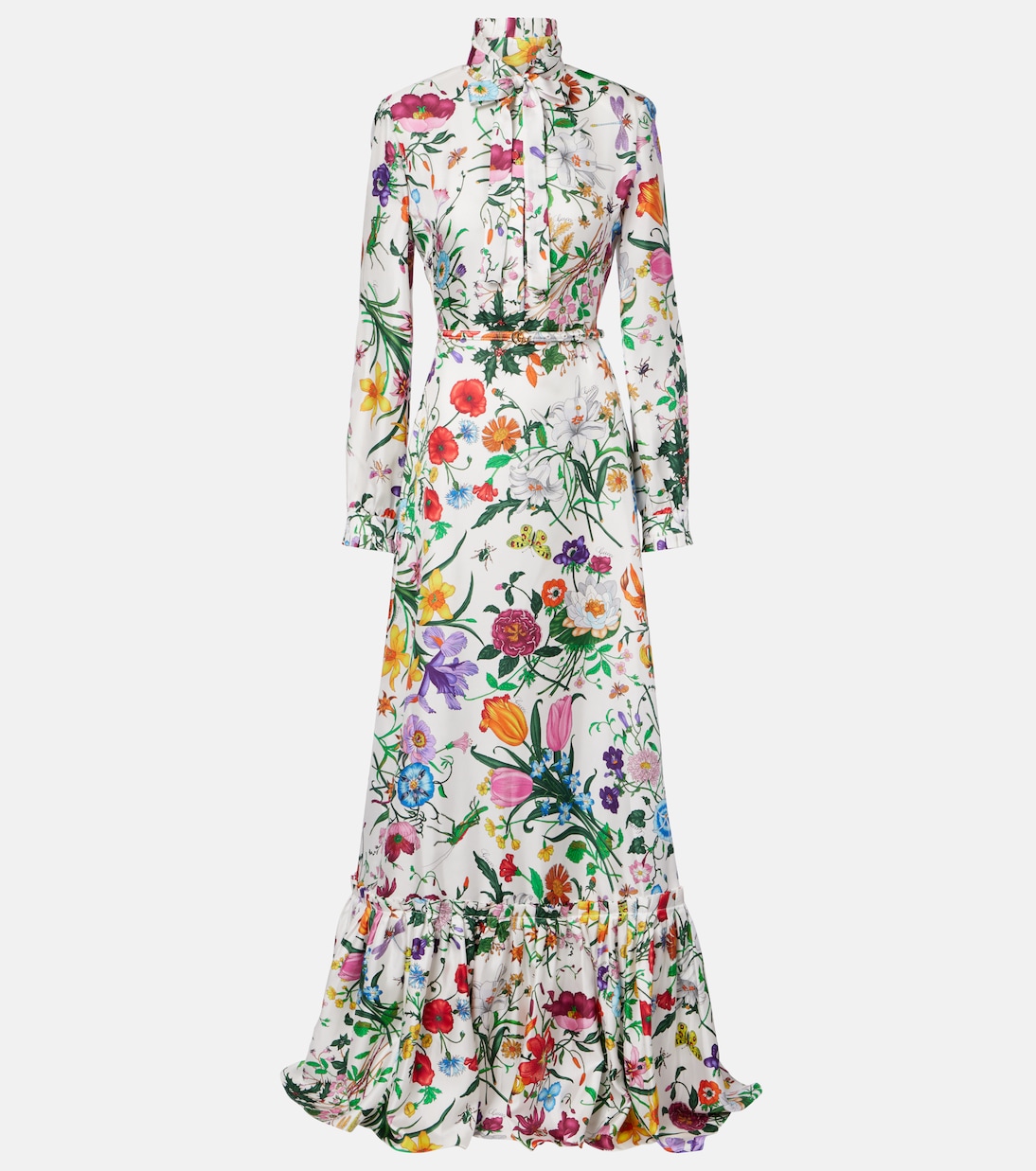 Floral belted silk twill gown | Gucci