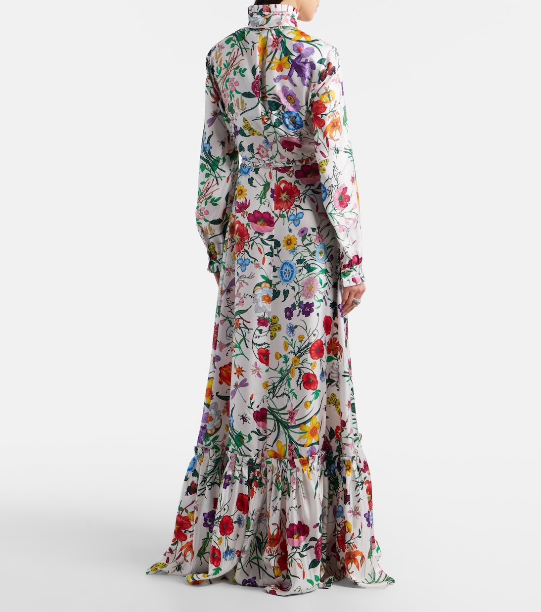 Floral belted silk twill gown | Gucci