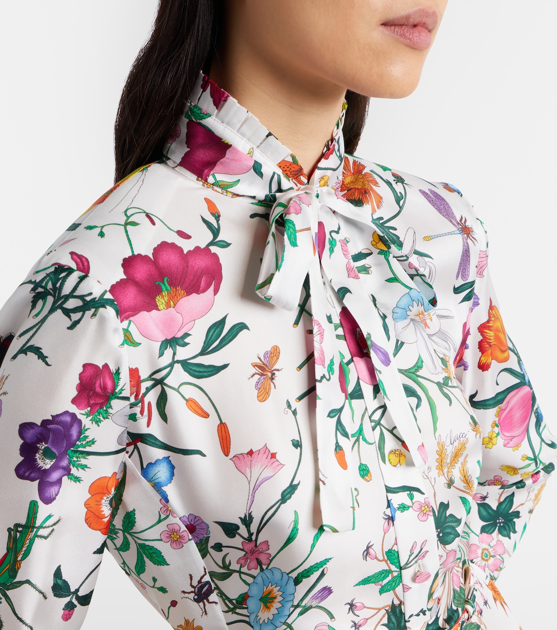 Floral belted silk twill gown | Gucci