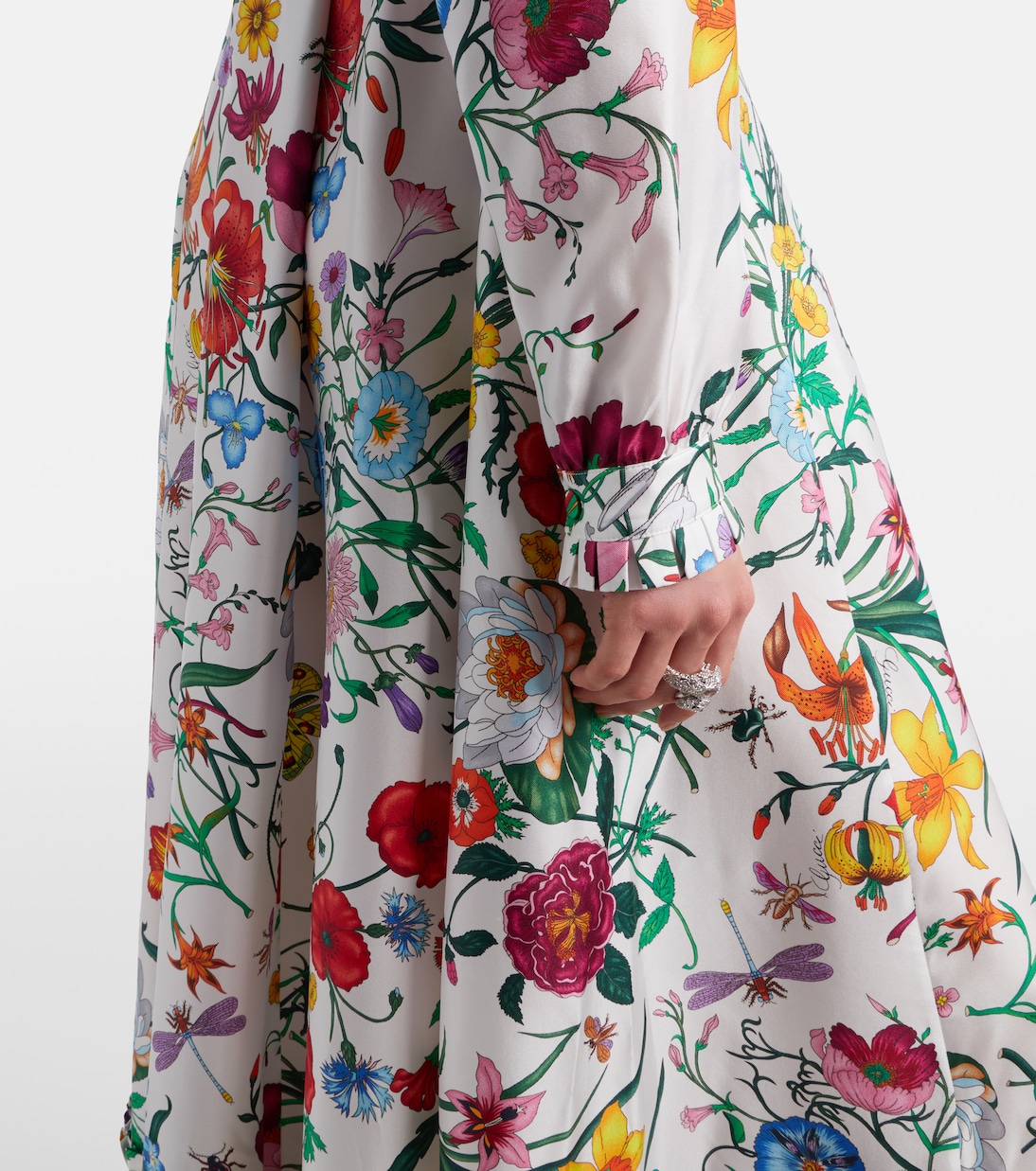 Floral belted silk twill gown | Gucci