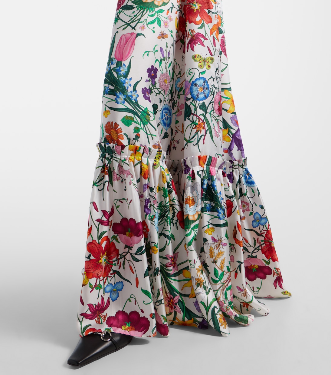 Floral belted silk twill gown | Gucci