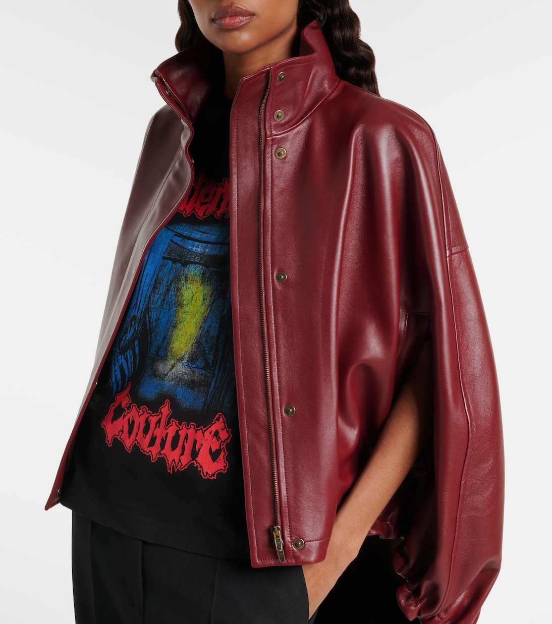 Asymmetric gathered leather cape | Balenciaga