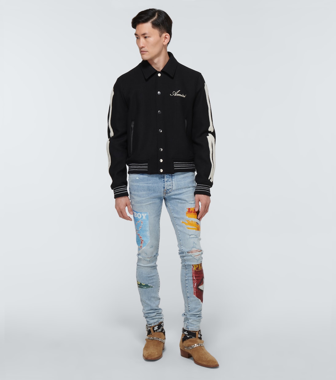 Bones wool-blend varsity jacket | Amiri