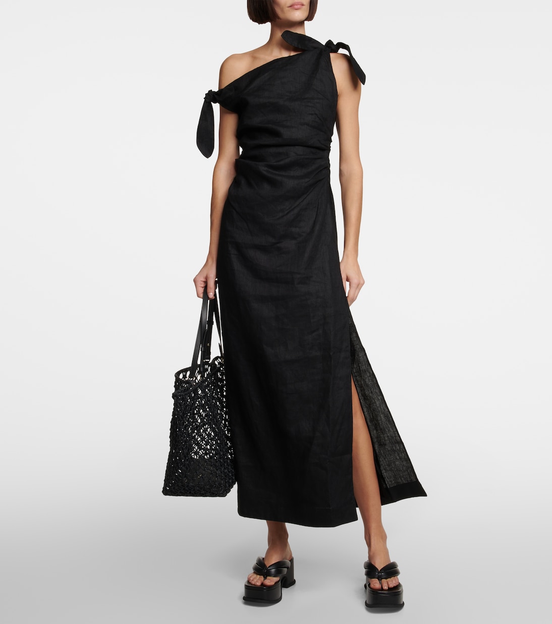 One-shoulder linen maxi dress | SIR