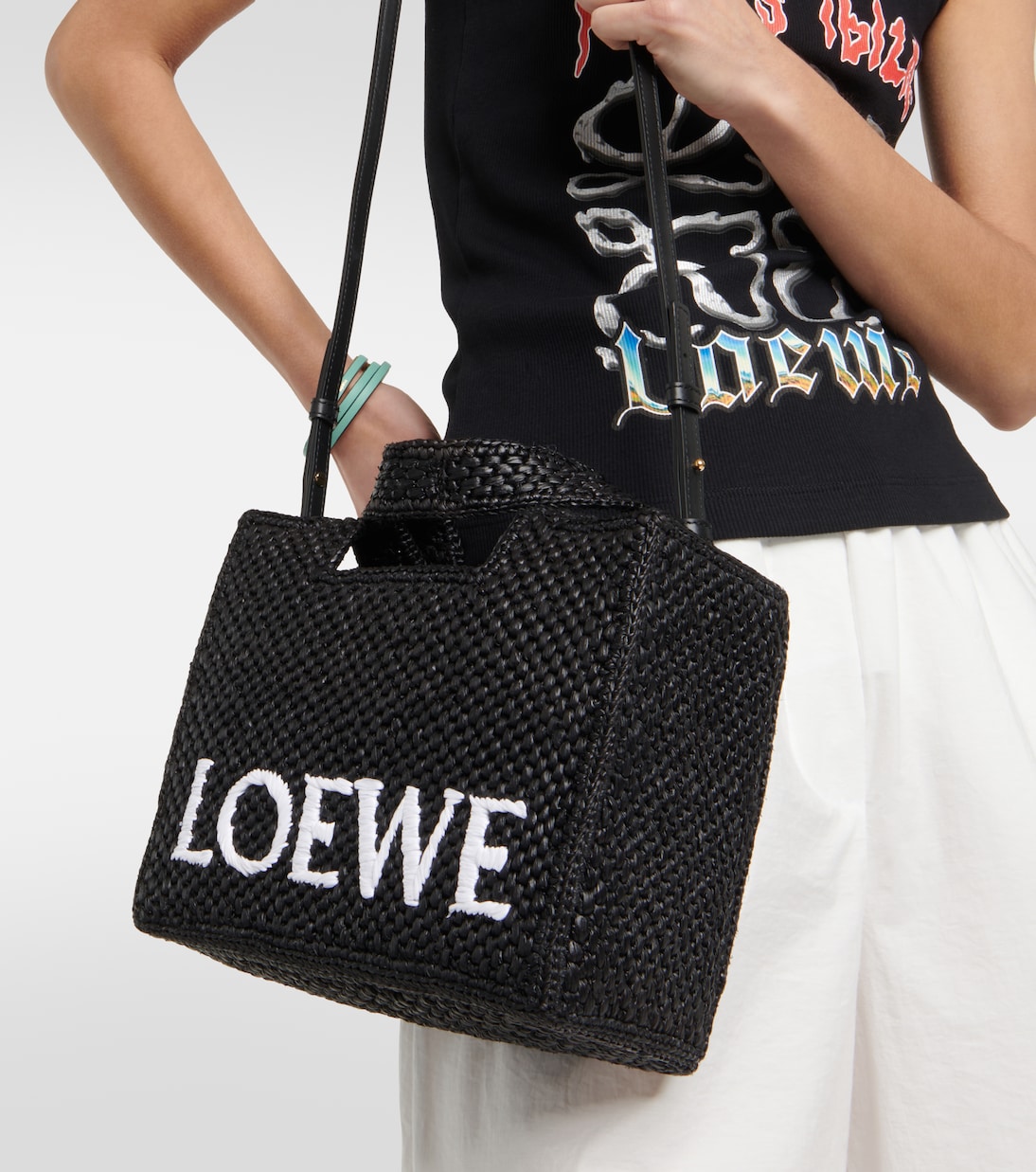 Cabas Paula's Ibiza Small en raphia à logo | Loewe
