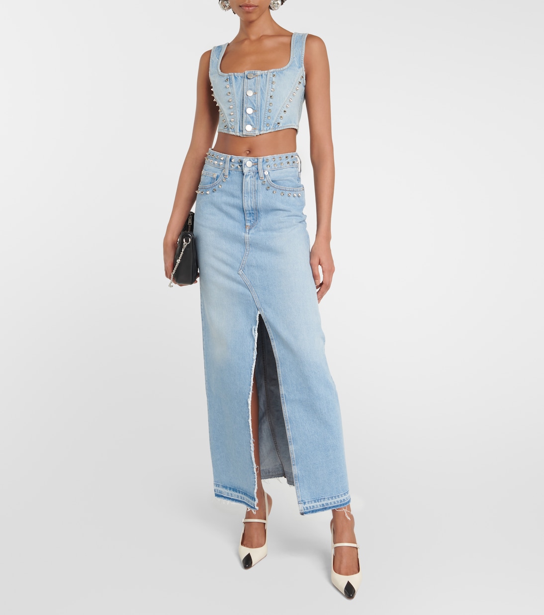 Jupe longue à clous en jean | Alessandra Rich
