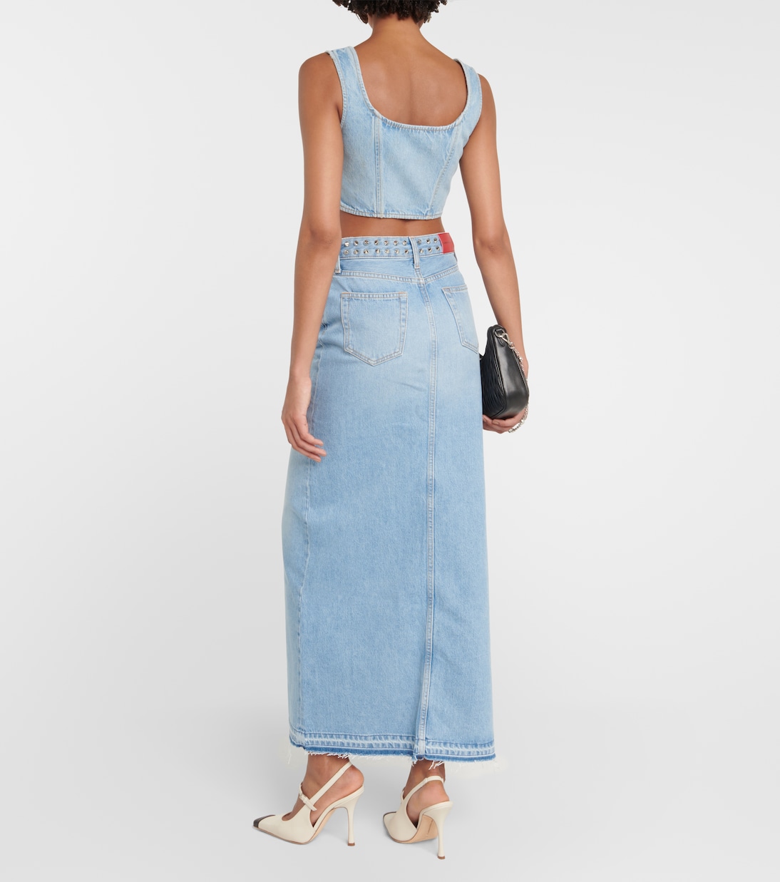 Jupe longue à clous en jean | Alessandra Rich