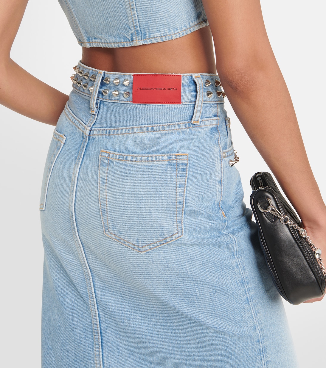 Jupe longue à clous en jean | Alessandra Rich