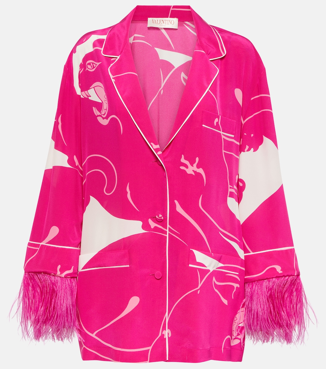 Blusa in crêpe de chine con piume | Valentino