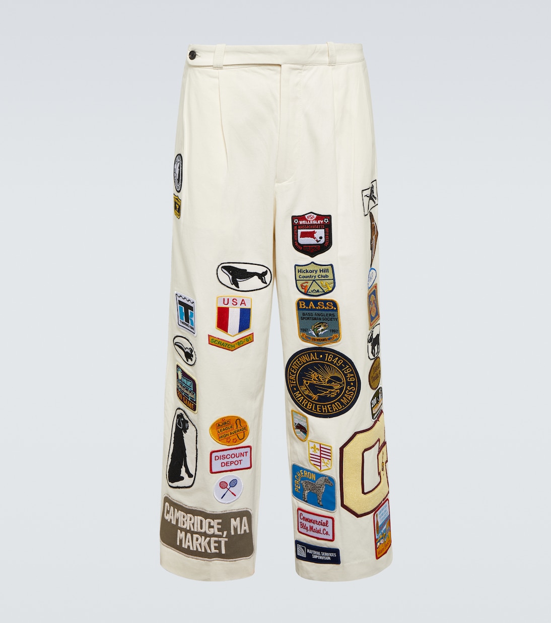 Cambridge patch-appliqué cotton canvas wide-leg pants | Bode