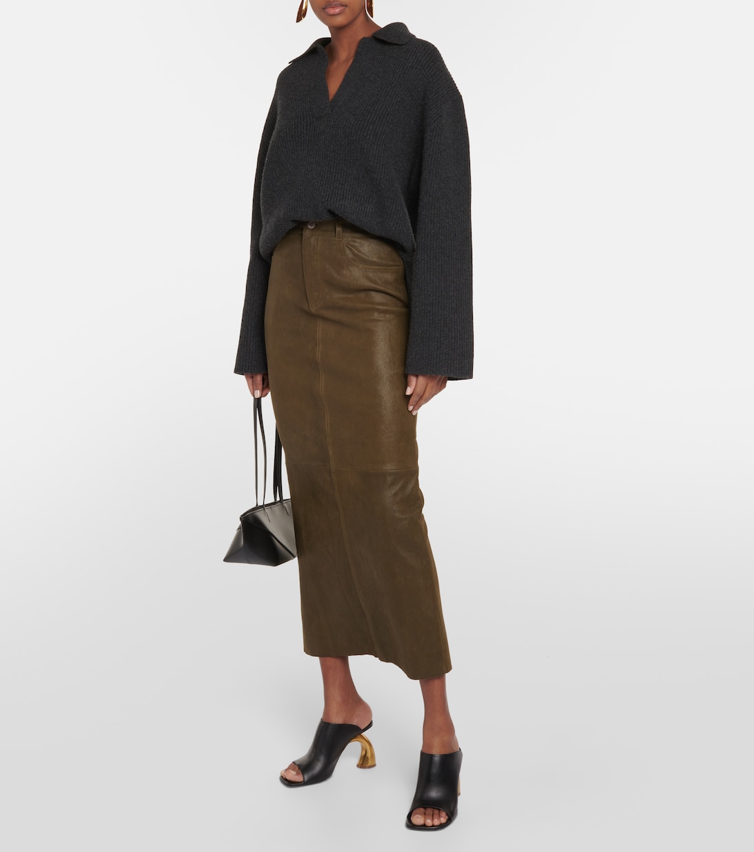 Falda midi Beth de piel | Stouls