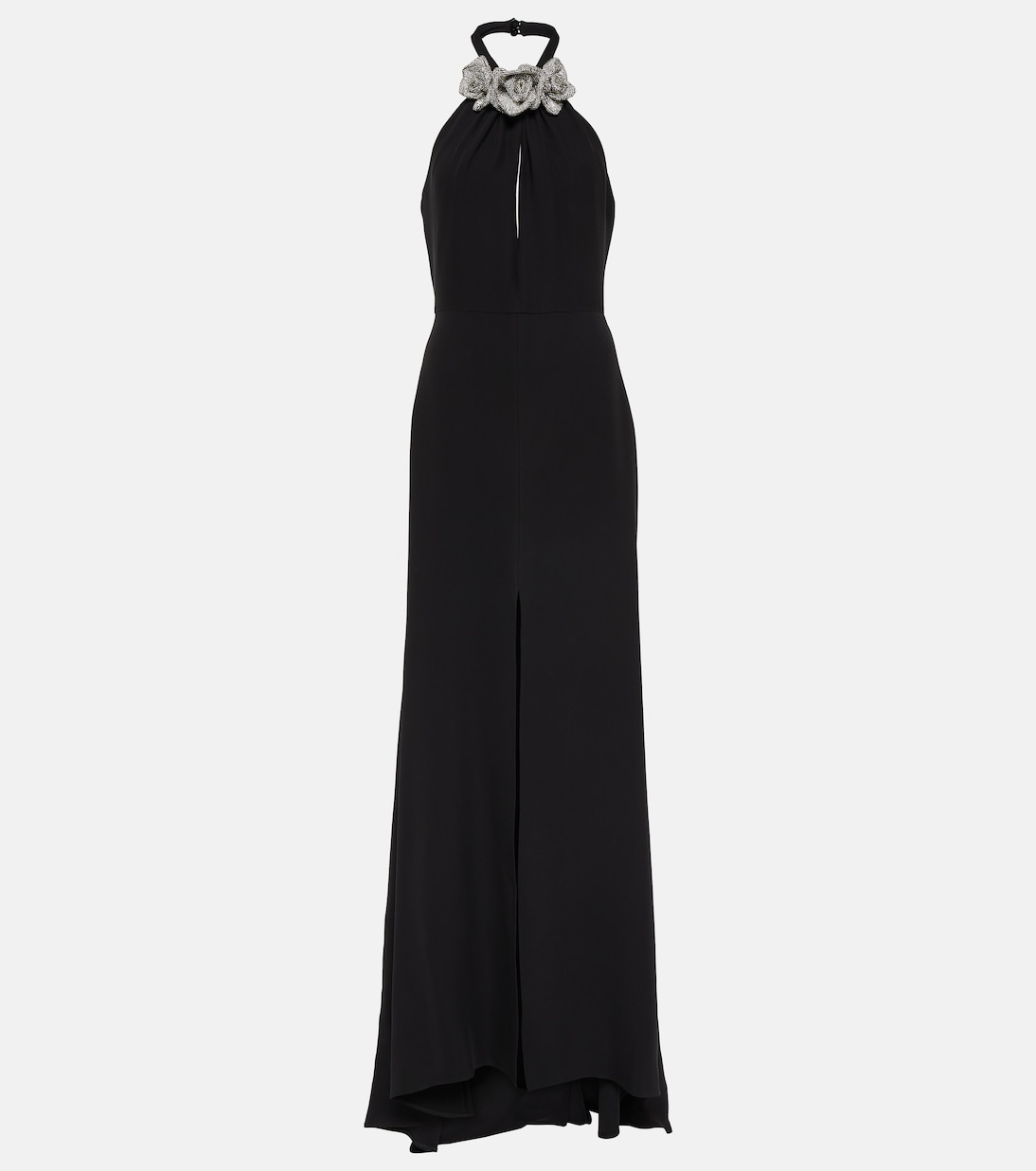 Floral applique cutout front slit gown in black Valentino Mytheresa