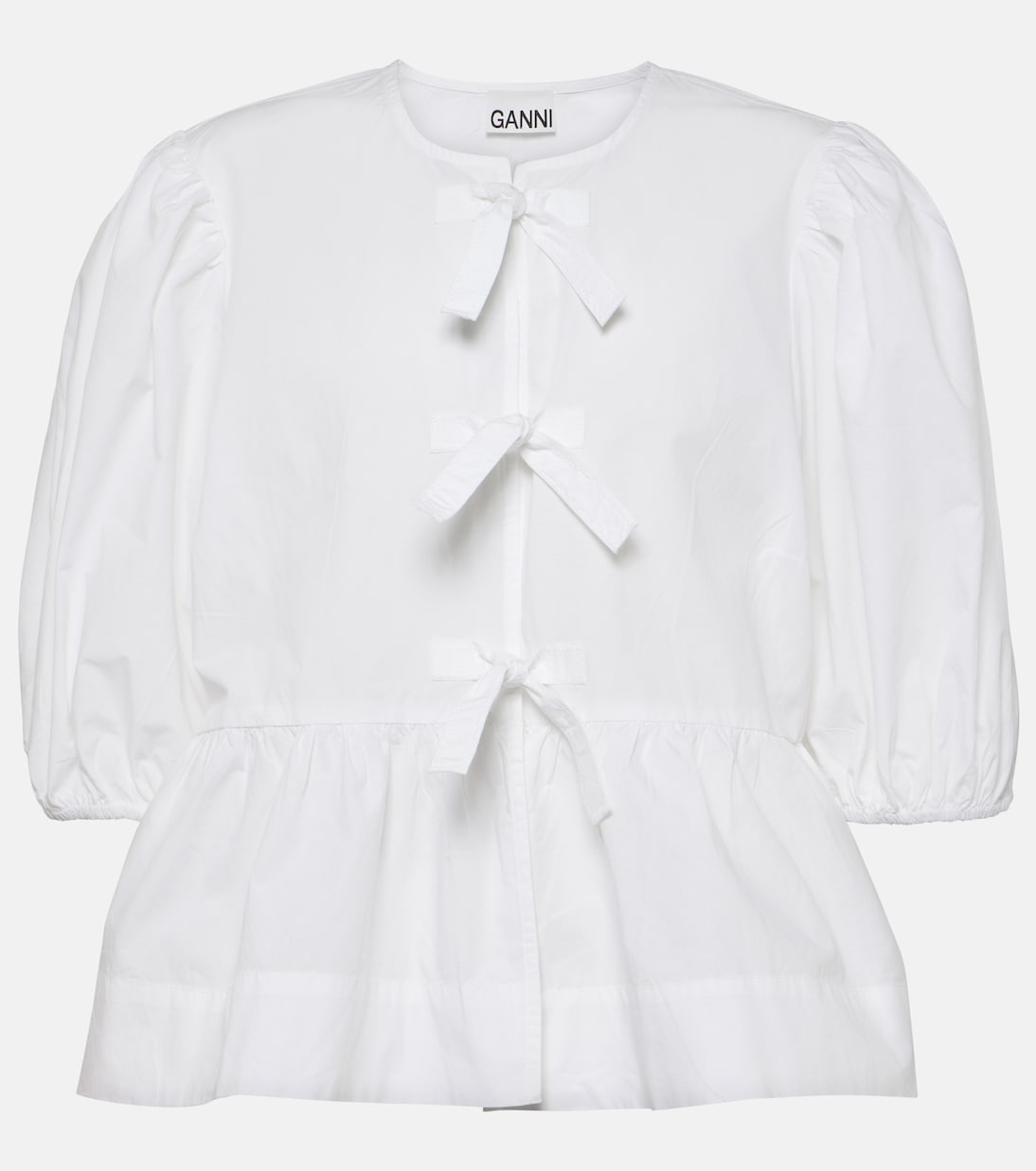 Blusa de Popelín de Algodón con Detalles de Lazo de Ganni