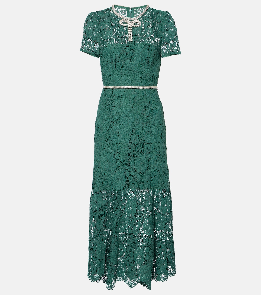 Bow detail embellished lace midi dress in green Self Portrait Mytheresa