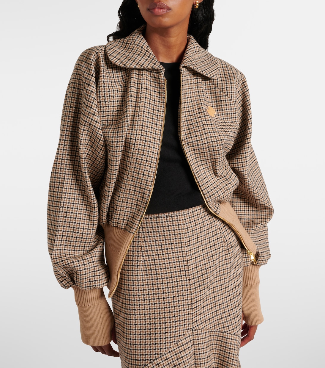 Houndstooth wool-blend flannel bomber jacket | Patou