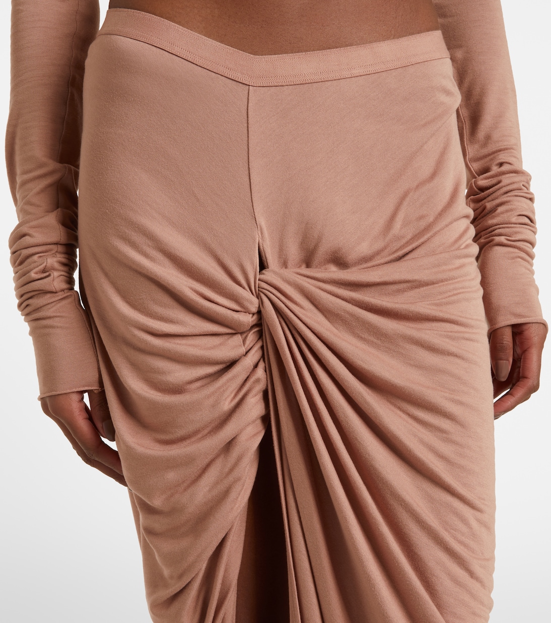Falda larga asimétrica de jersey fruncido | Rick Owens