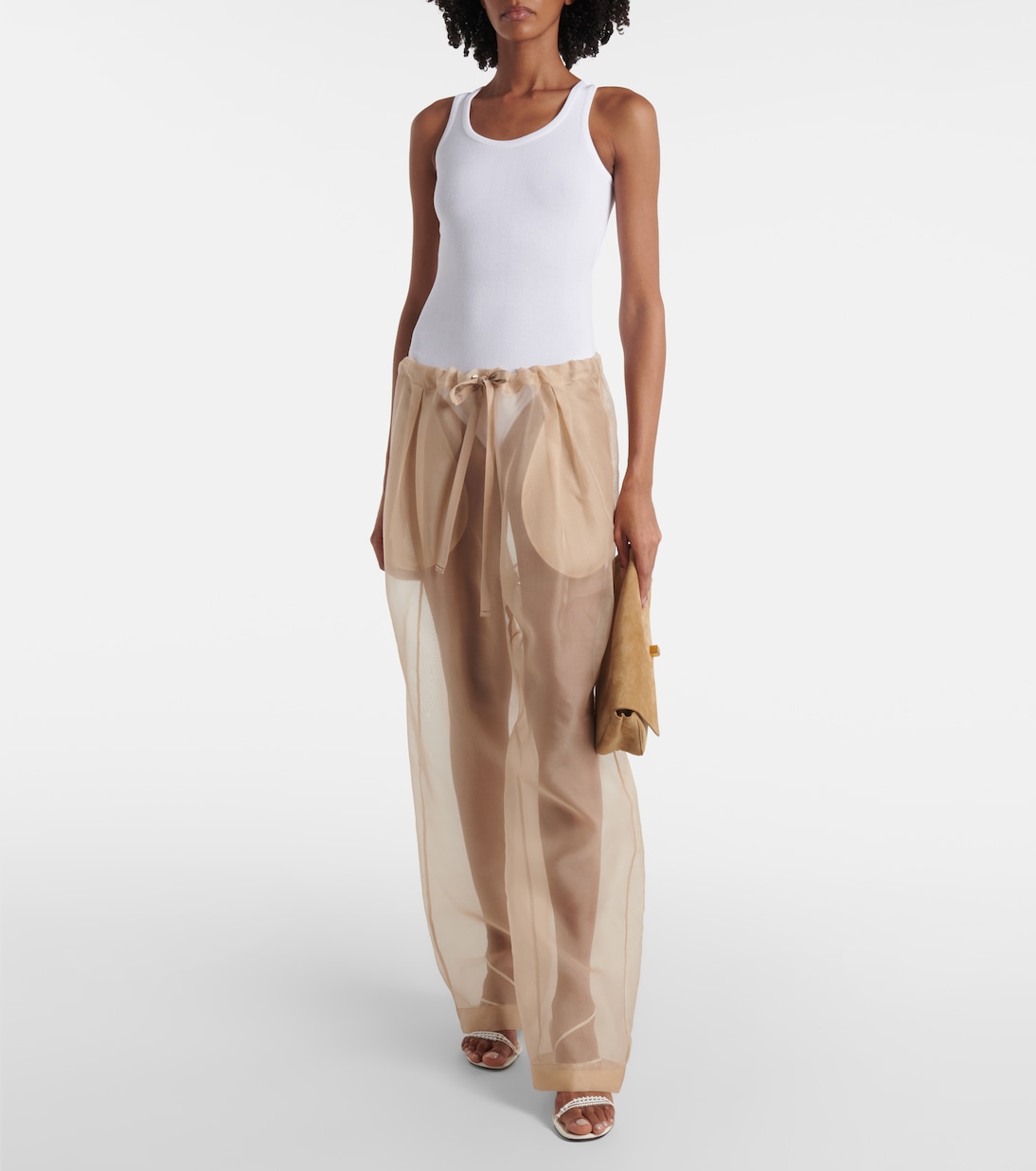 Pantaloni a gamba larga Trenton in organza di seta | Khaite