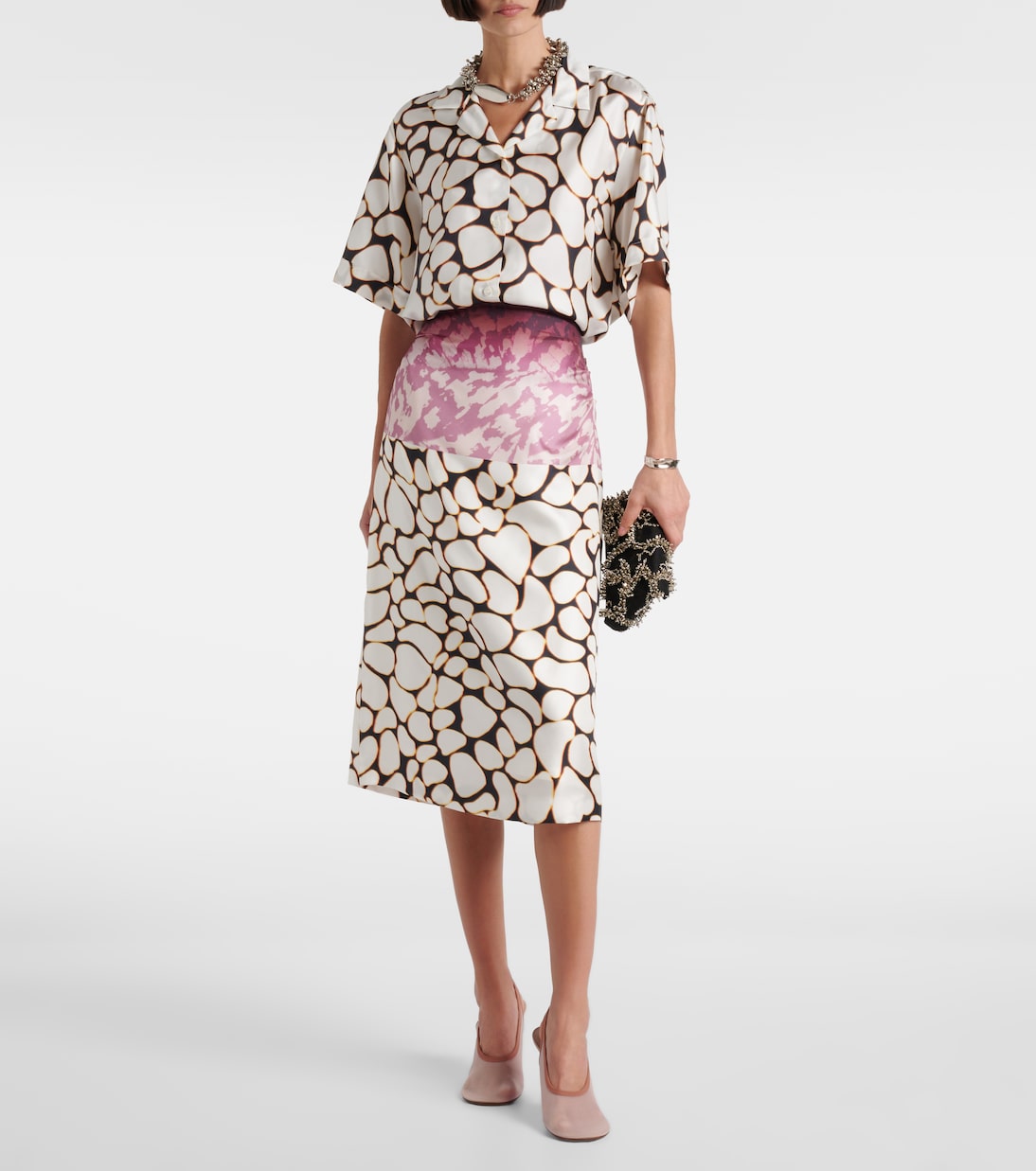 Falda midi de seda estampada | Dries Van Noten