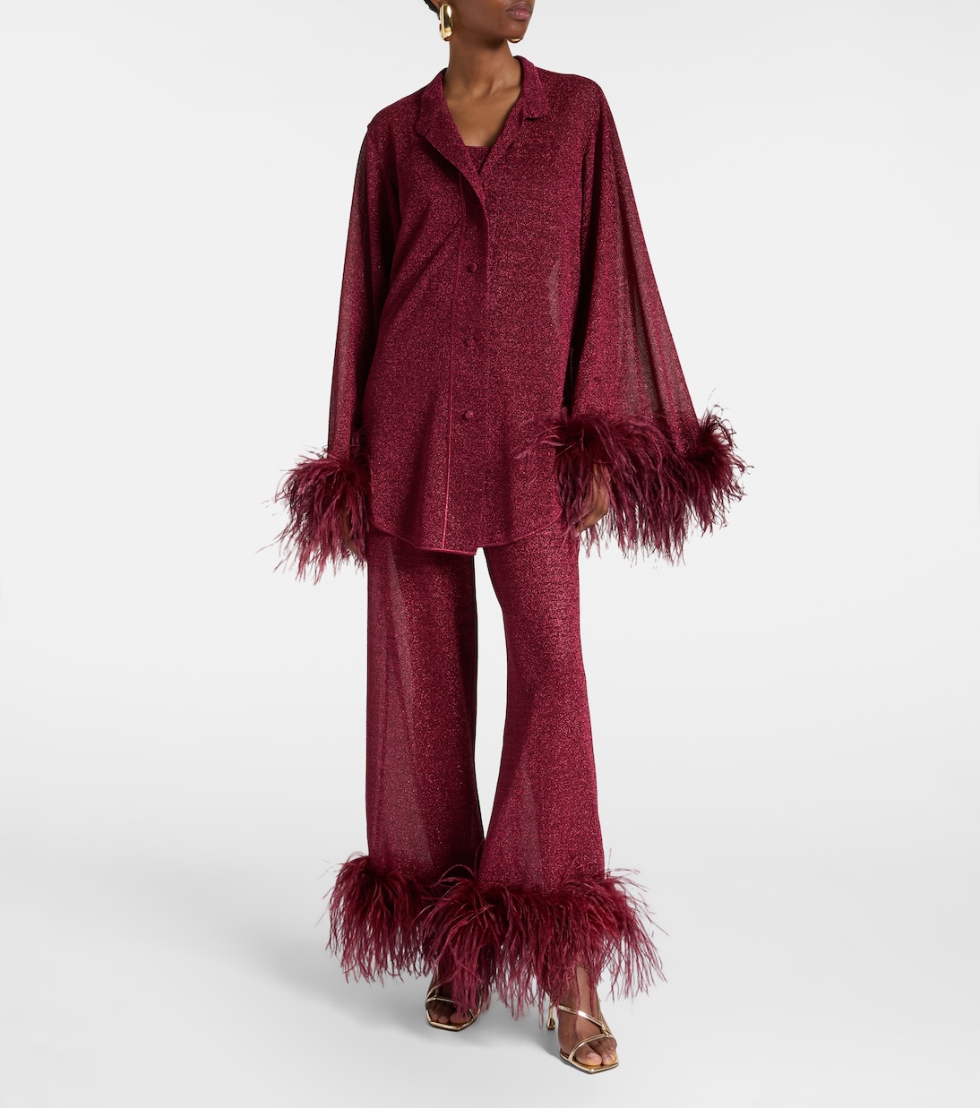 Lumière feather-trimmed wide-leg pants | Oséree