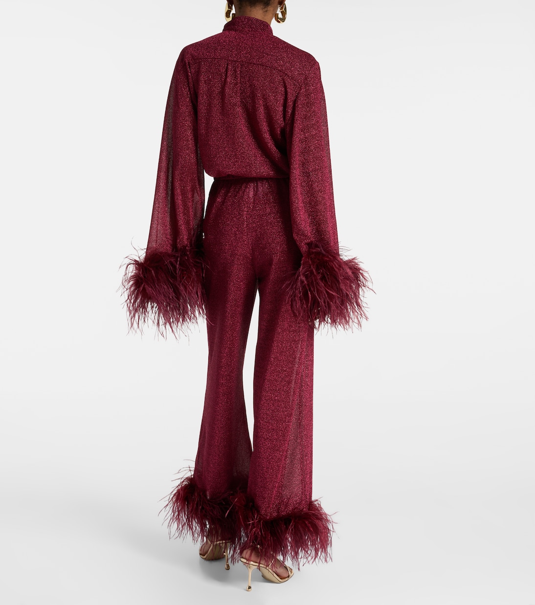 Lumière feather-trimmed wide-leg pants | Oséree
