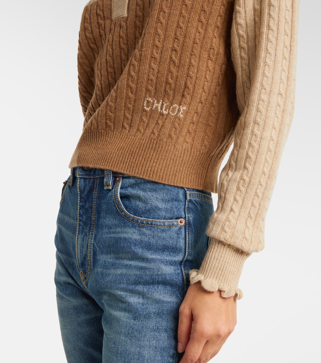 Cable-knit ruffled wool and cashmere polo sweater | Chloé
