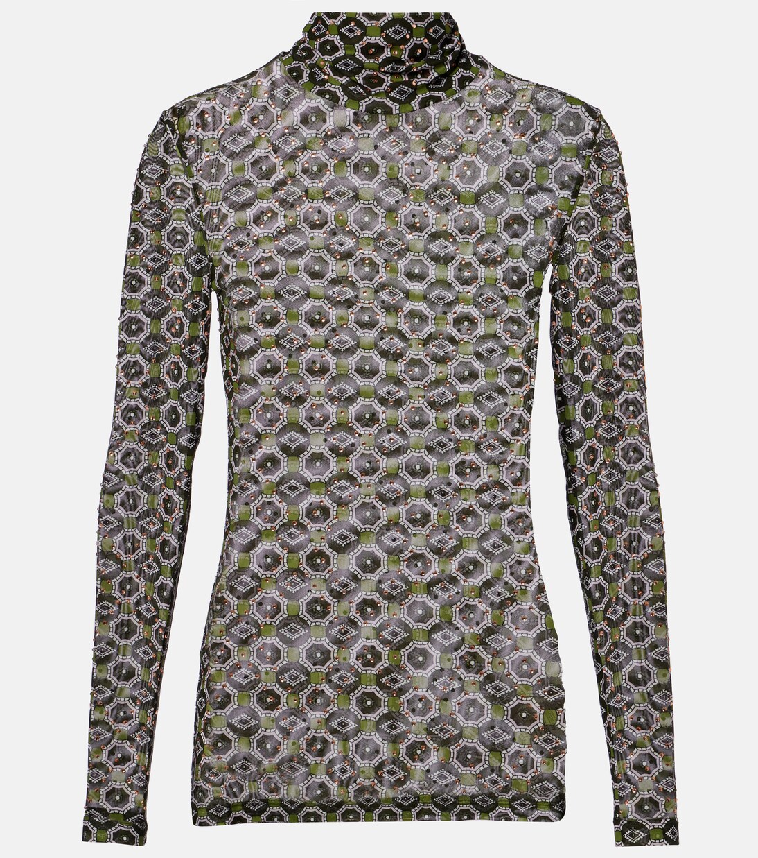 Embellished printed sheer jersey top | Dries Van Noten