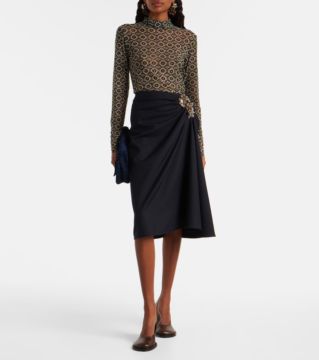 Embellished printed sheer jersey top | Dries Van Noten