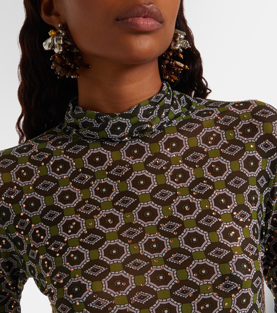 Embellished printed sheer jersey top | Dries Van Noten