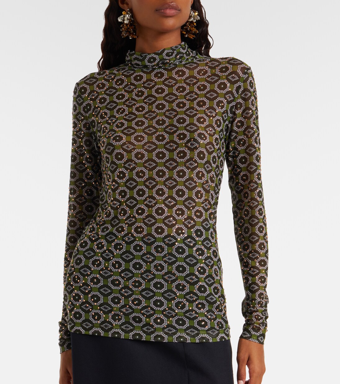 Embellished printed sheer jersey top | Dries Van Noten