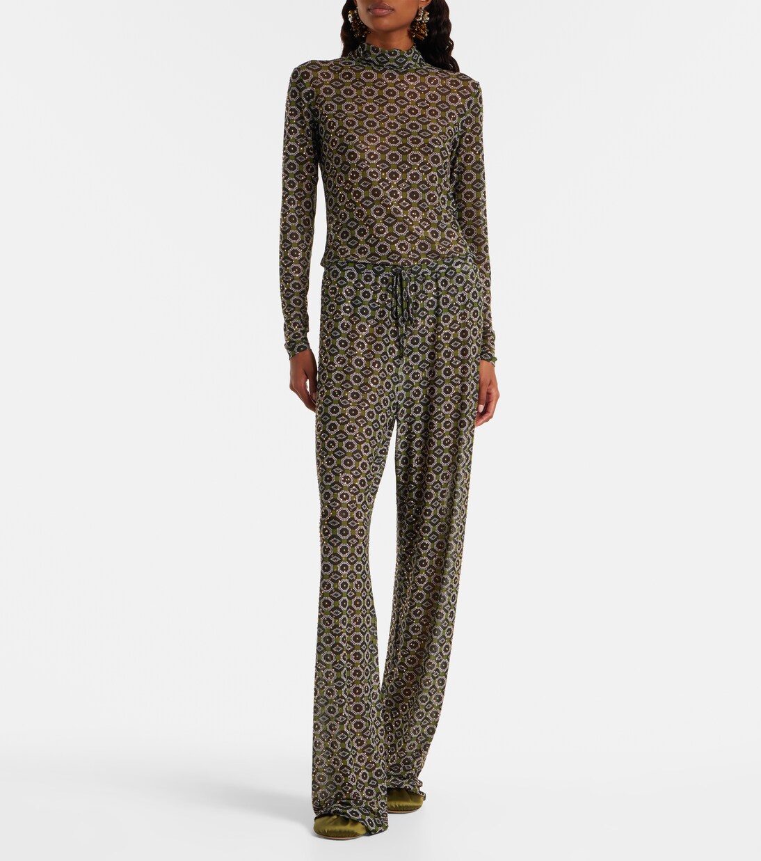 Embellished printed sheer jersey top | Dries Van Noten