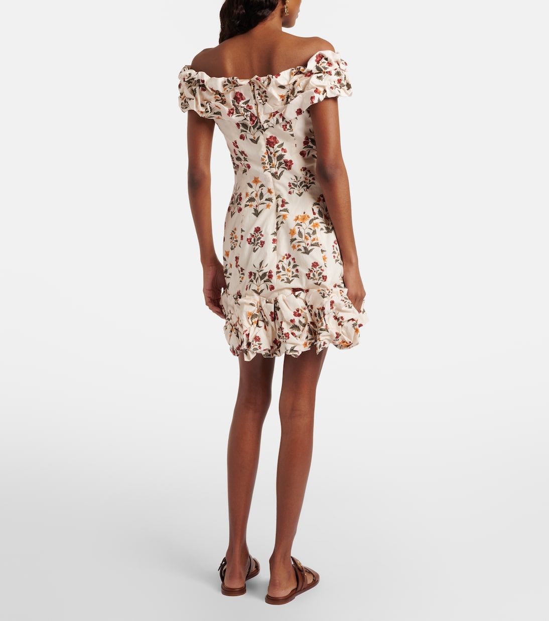 Vestido corto de algodón floral con volantes | Agua by Agua Bendita