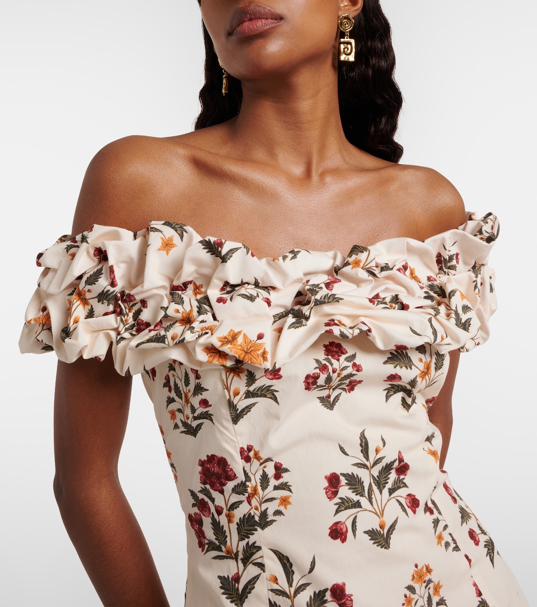 Vestido corto de algodón floral con volantes | Agua by Agua Bendita