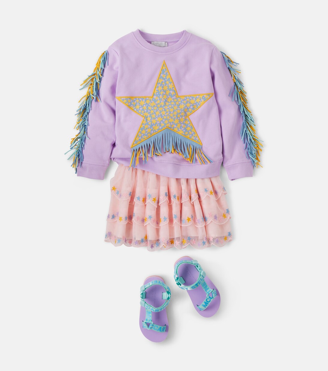 Fringed printed cotton jersey sweatshirt | Stella McCartney Kids