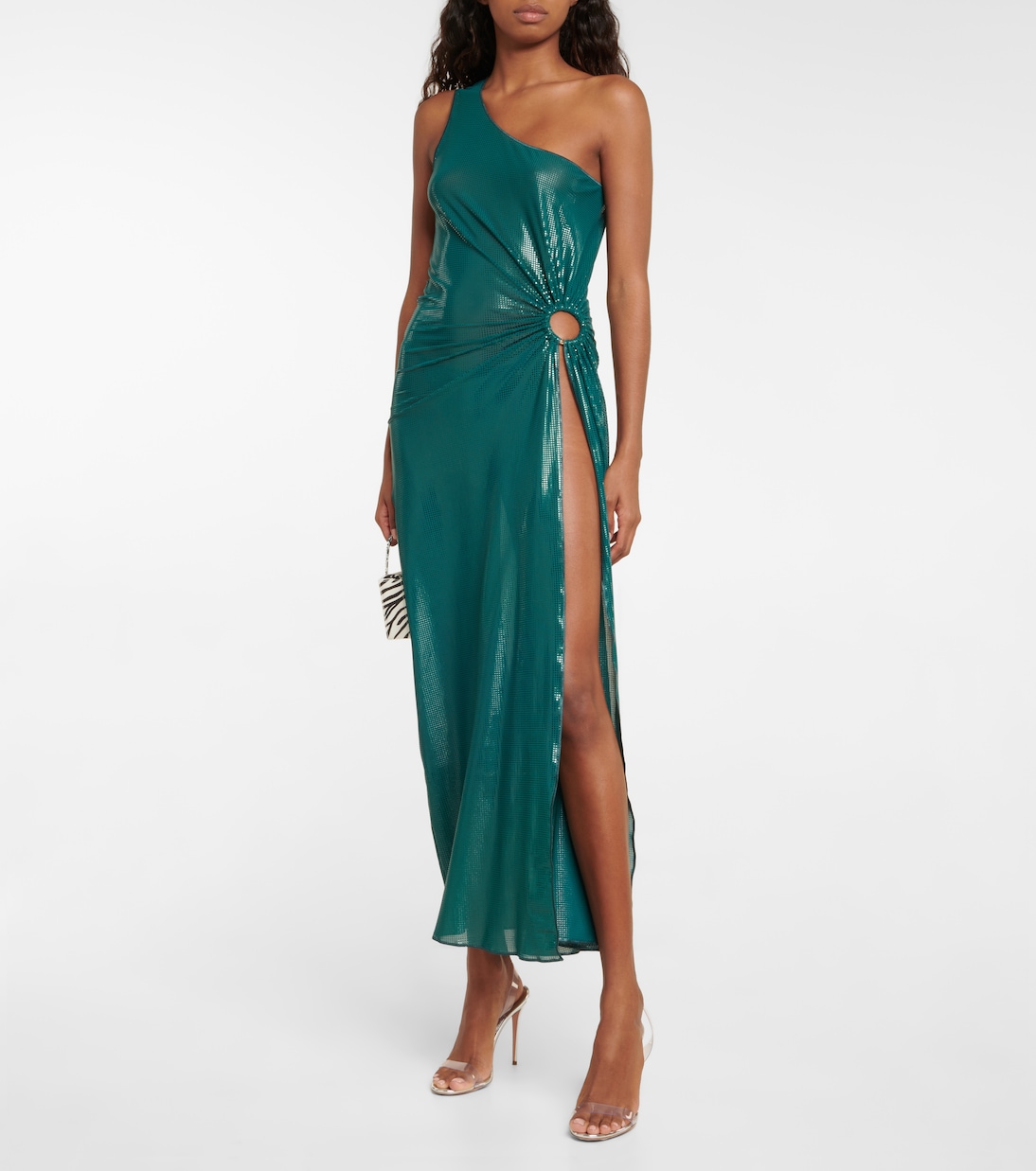 One-Shoulder-Midikleid aus Lamé | Oséree