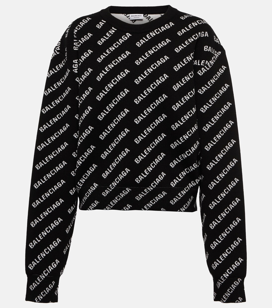 Logo jacquard cotton blend sweater in black Balenciaga Mytheresa