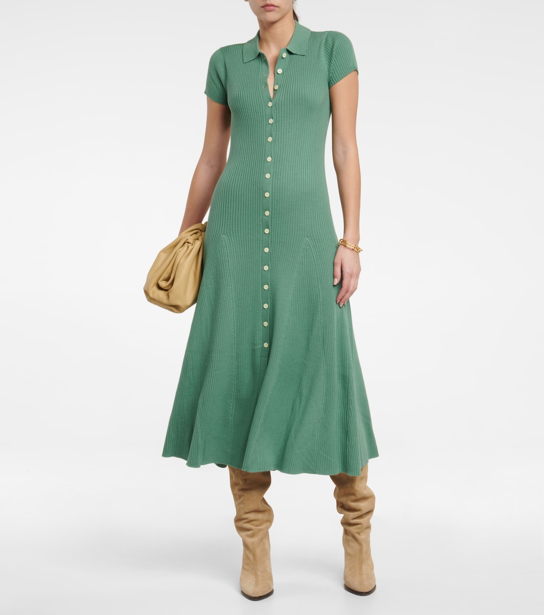Ribbed knit wool maxi dress in green Polo Ralph Lauren Mytheresa