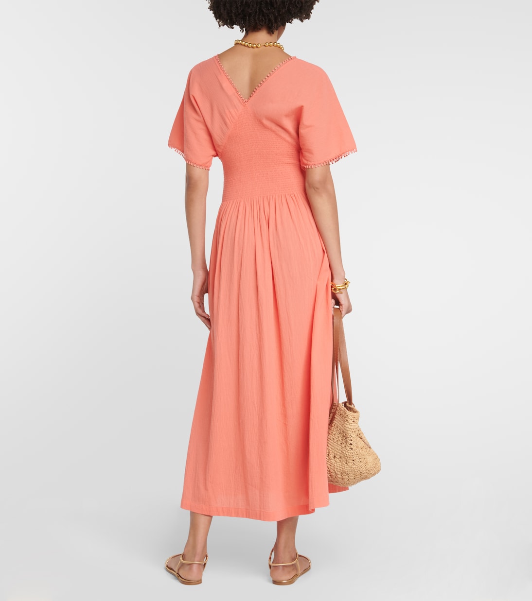 Abito lungo in cotone a punto smock | Heidi Klein