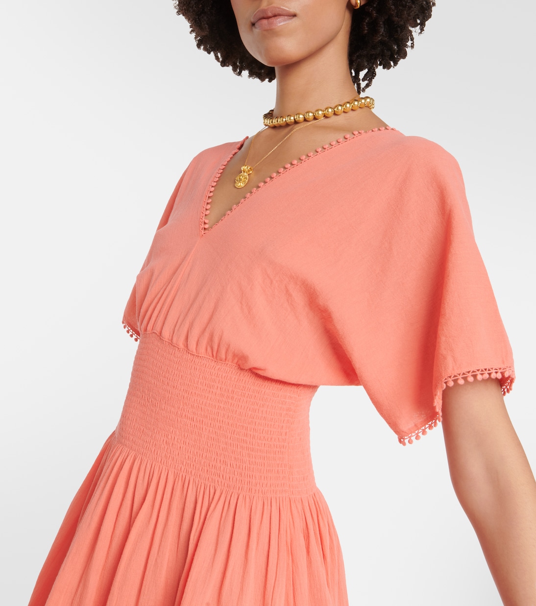 Abito lungo in cotone a punto smock | Heidi Klein