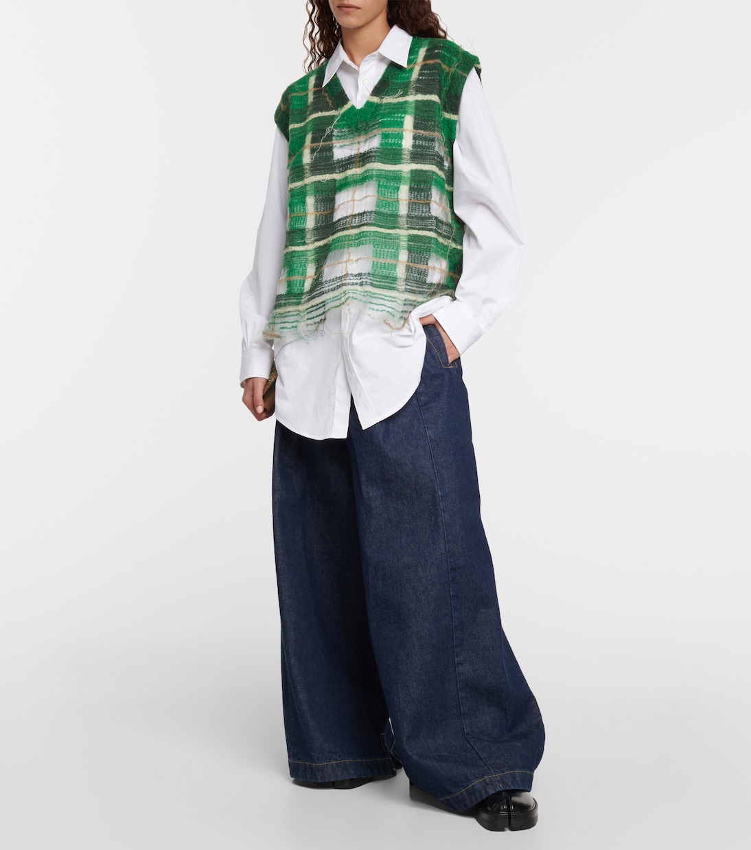 Distressed checked mohair-blend sweater vest | Maison Margiela