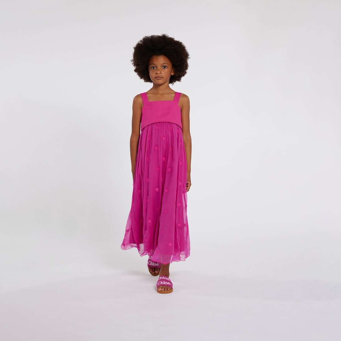 Abito in seta con ricamo | Chloé Kids