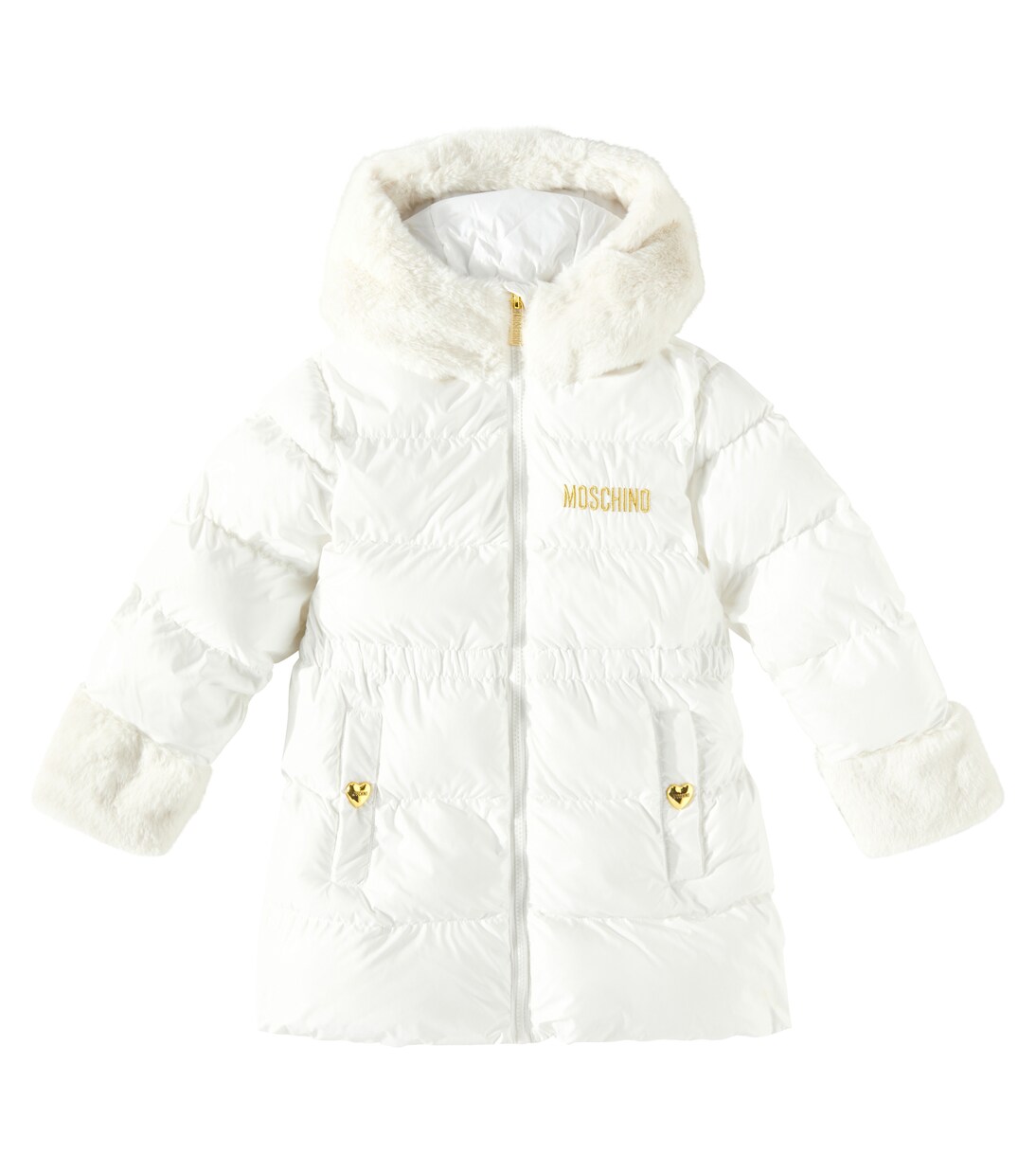 Logo puffer coat in white Moschino Kids Mytheresa
