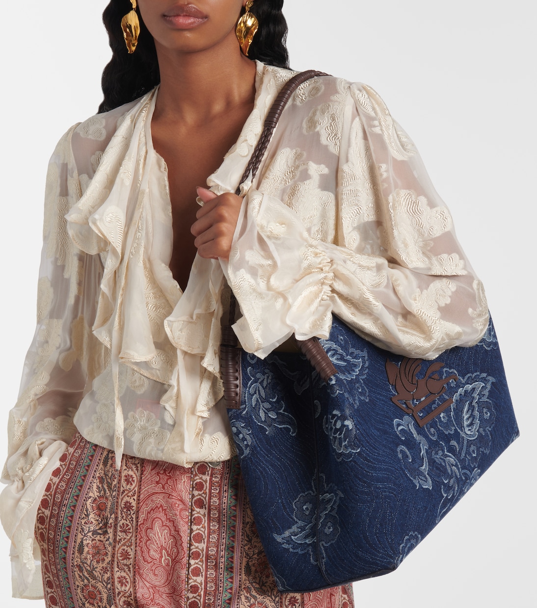 Tote Libra Large en jacquard de denim | Etro