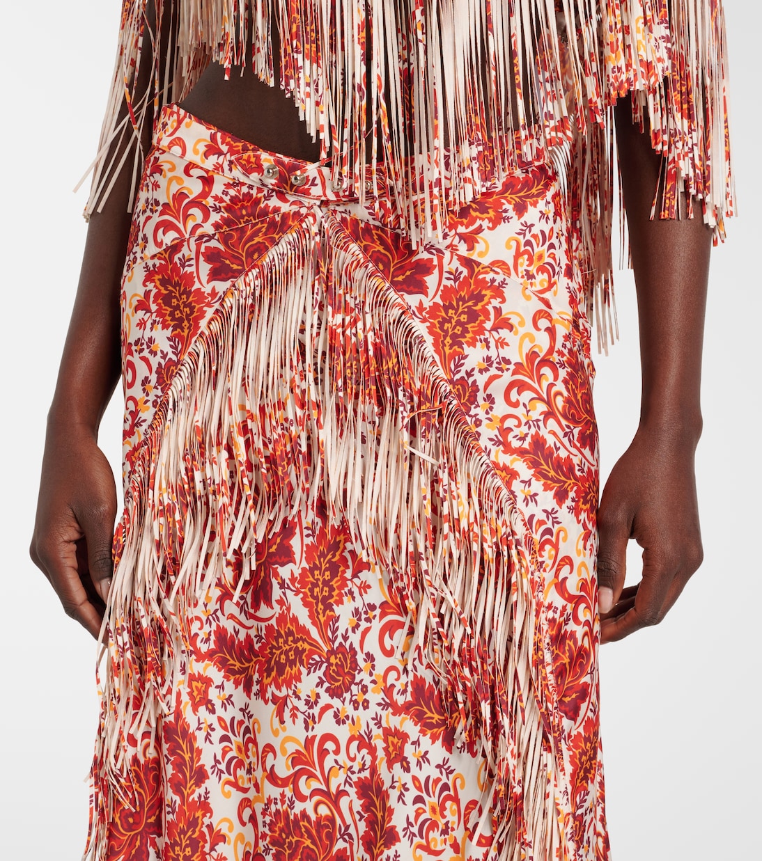 Fringed printed maxi skirt | Rabanne