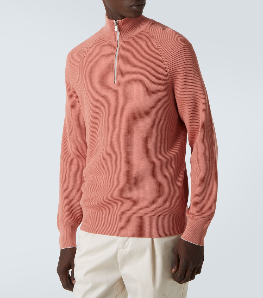 Pullover in cotone con zip corta | Brunello Cucinelli