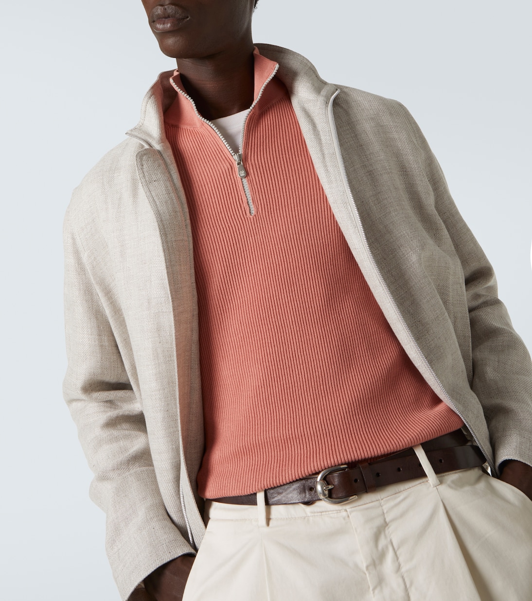 Pullover in cotone con zip corta | Brunello Cucinelli